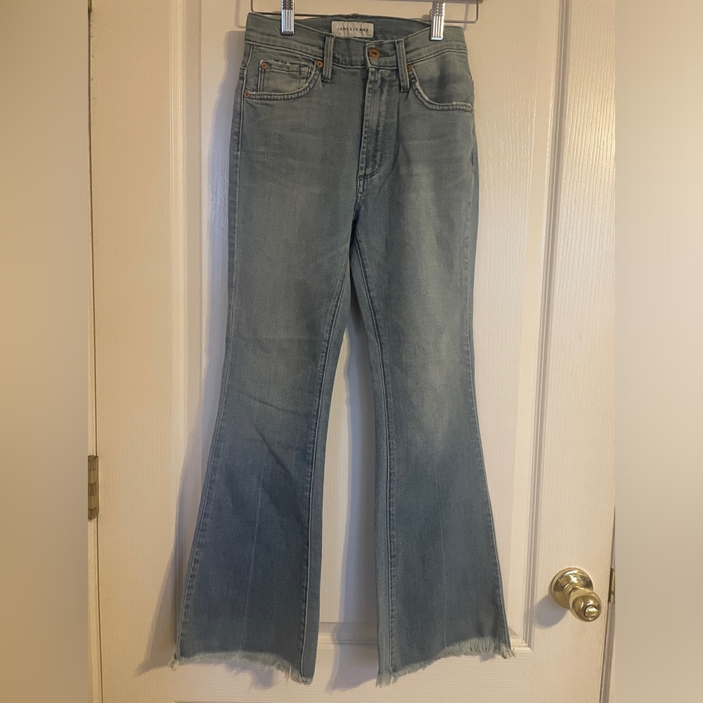 NWT James Jeans Kalista High Rise Frayed Hem Ankle Length Flare Denim 25 Western